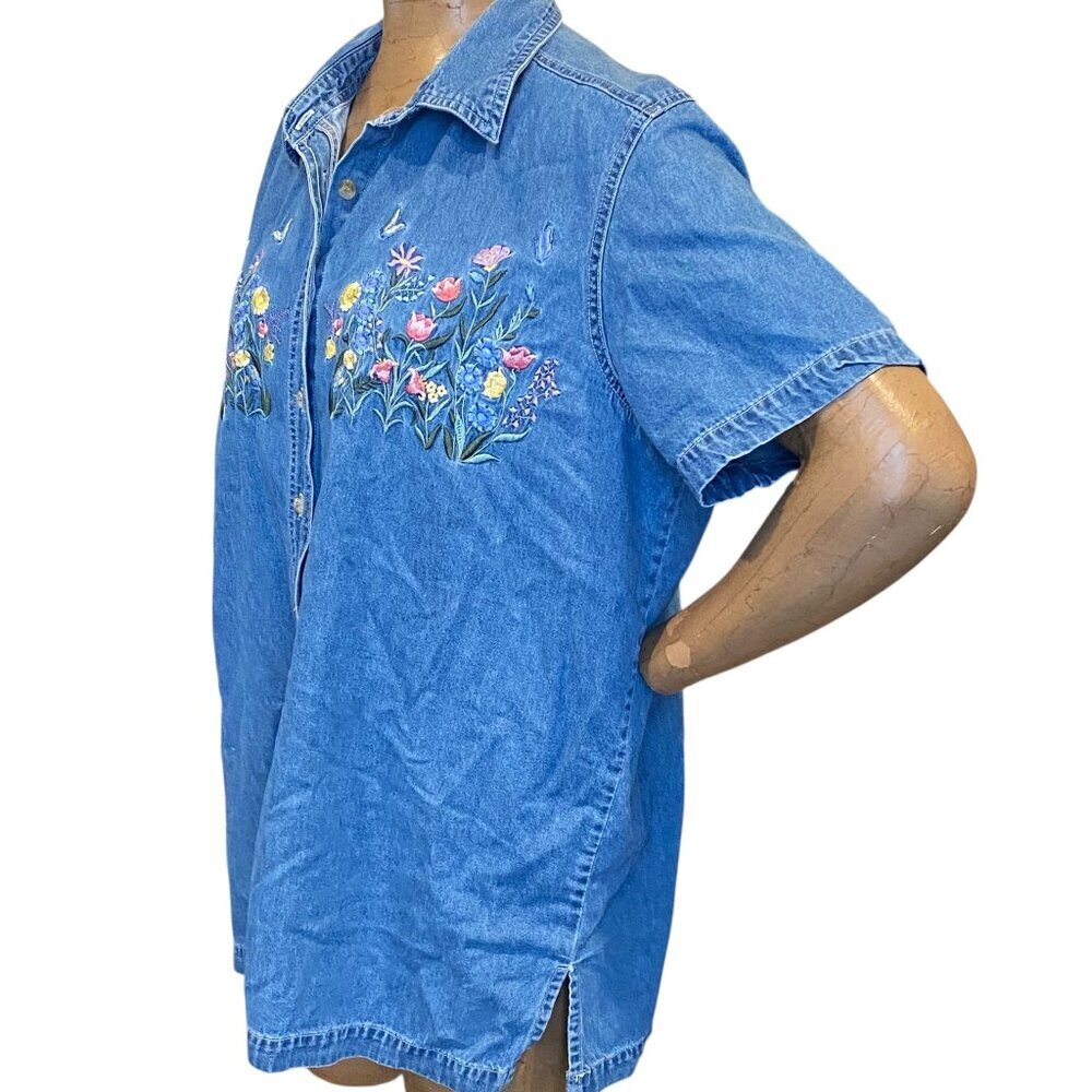 Bobbie Brooks Chambray Embroidered Button Down Sh… - image 3